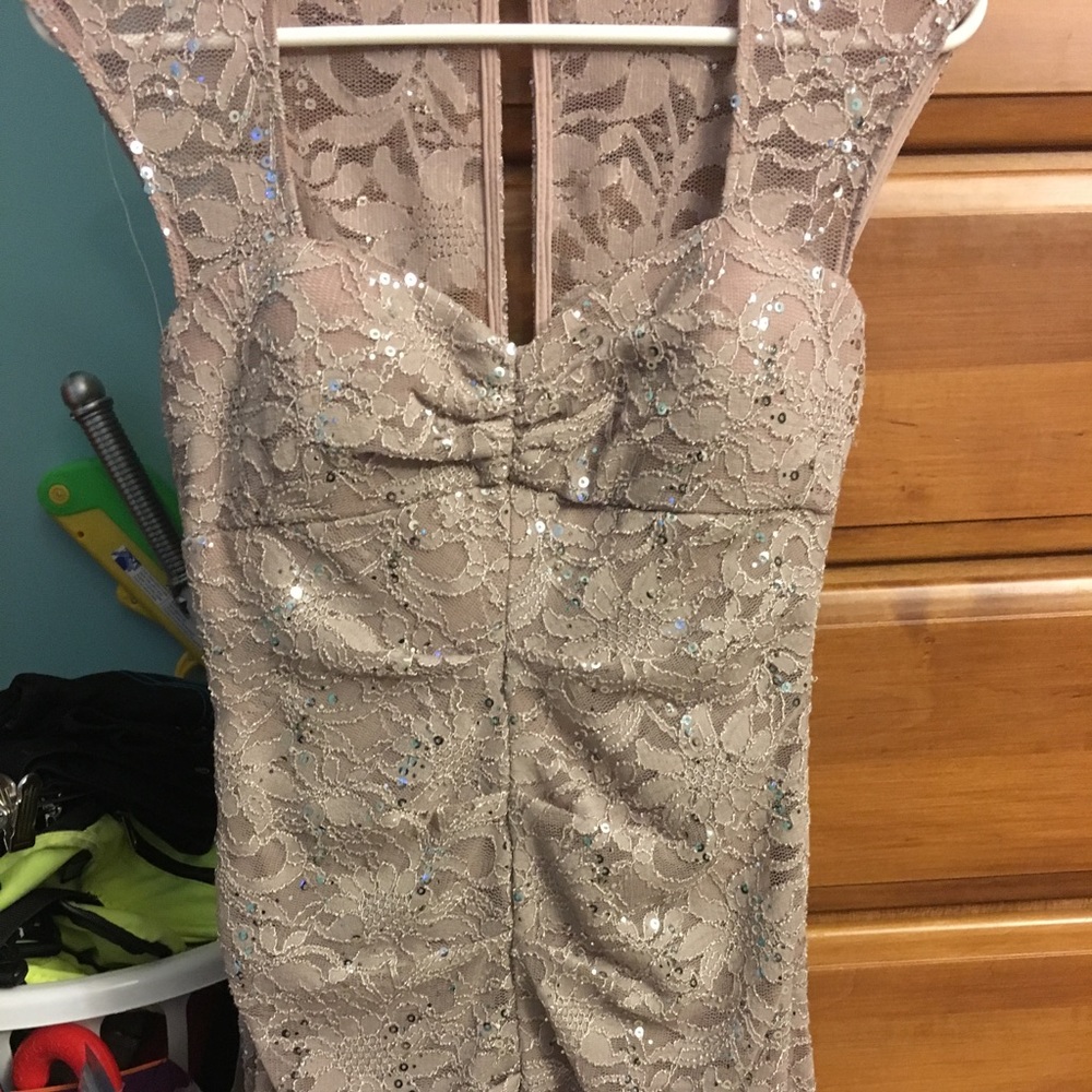 Beige lace sparkly formal dress size 3/4